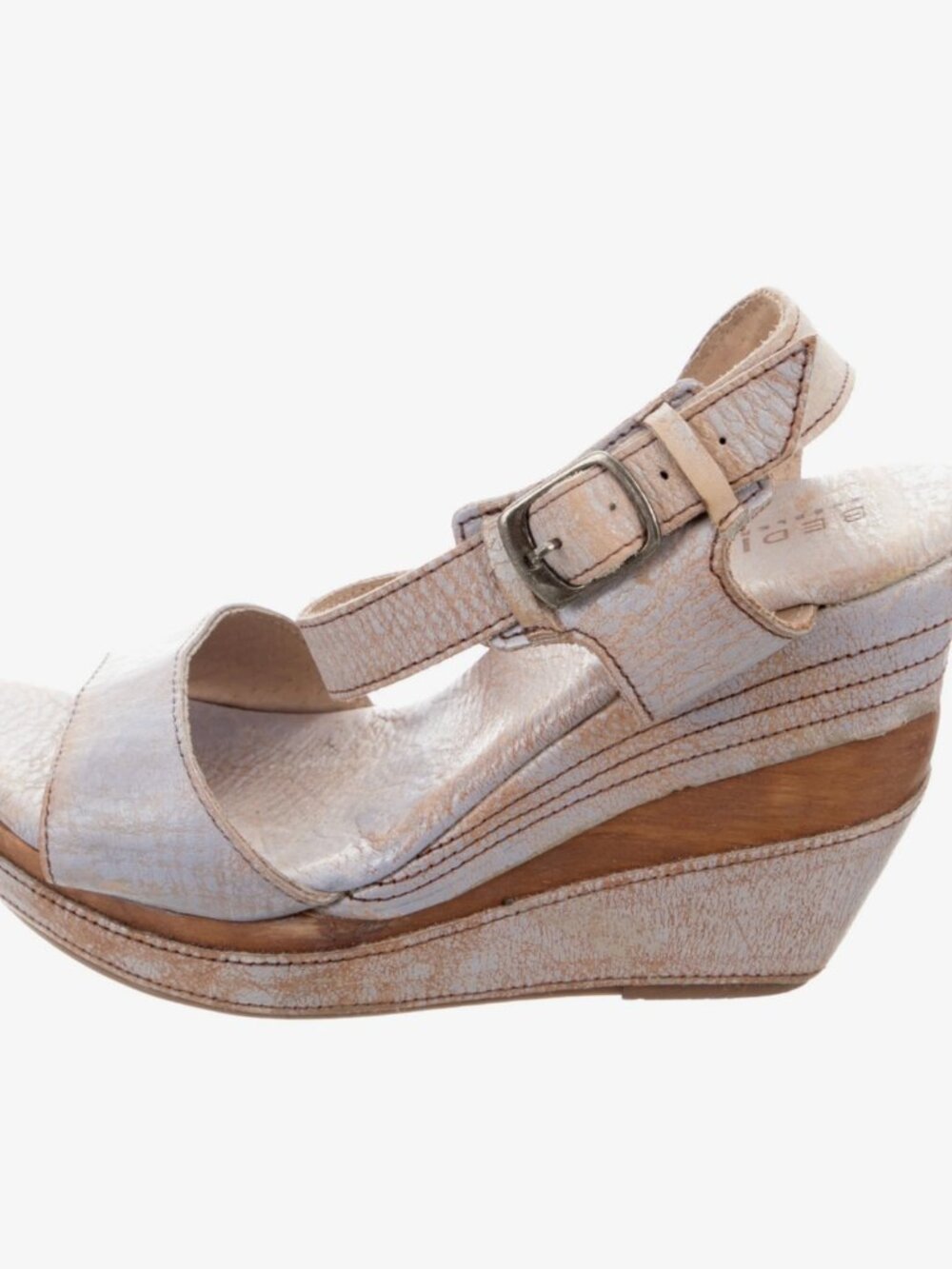 Bed Stu Silver Lux Metallic Leather Platform Wedge Sandals 7.5 - Picture 12 of 16